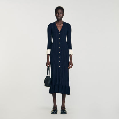 Nara Two-Tone Knit Maxi Dress Navy Blue