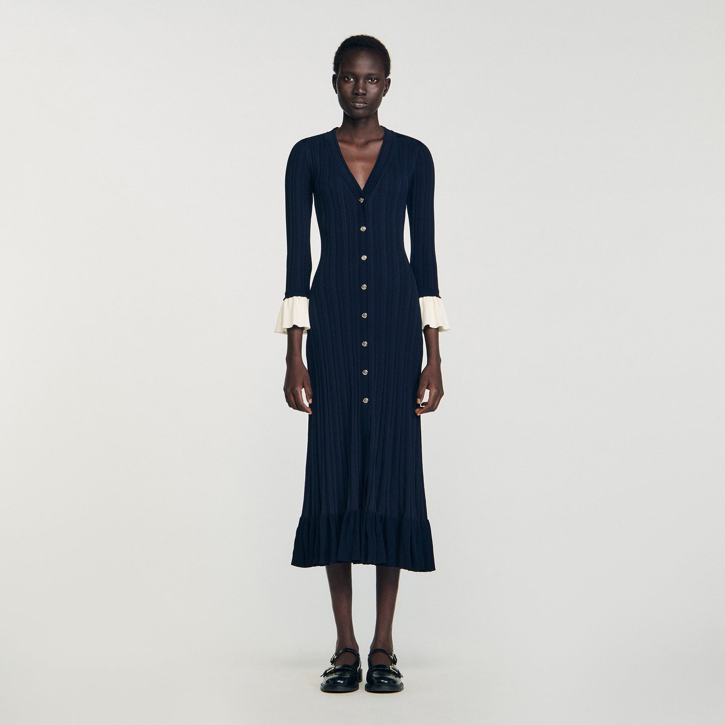 Nara Two-Tone Knit Maxi Dress Navy Blue