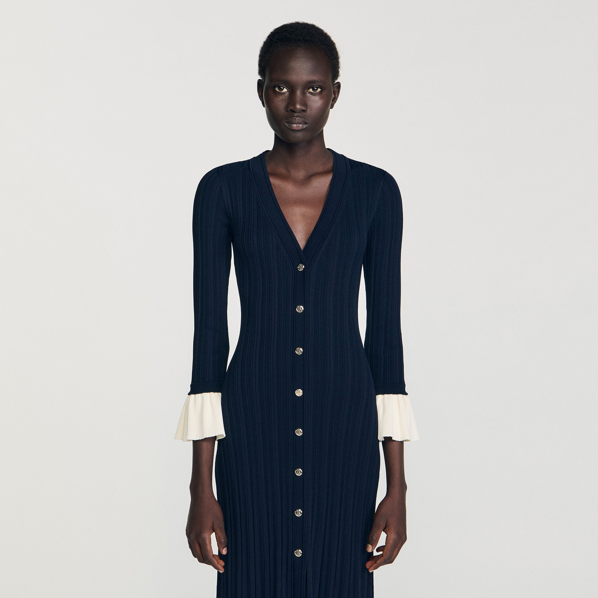 Nara Two-Tone Knit Maxi Dress Navy Blue