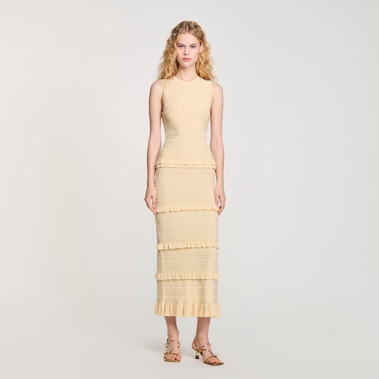 Salma Ruffled Knit Maxi Dress Ecru Ecru