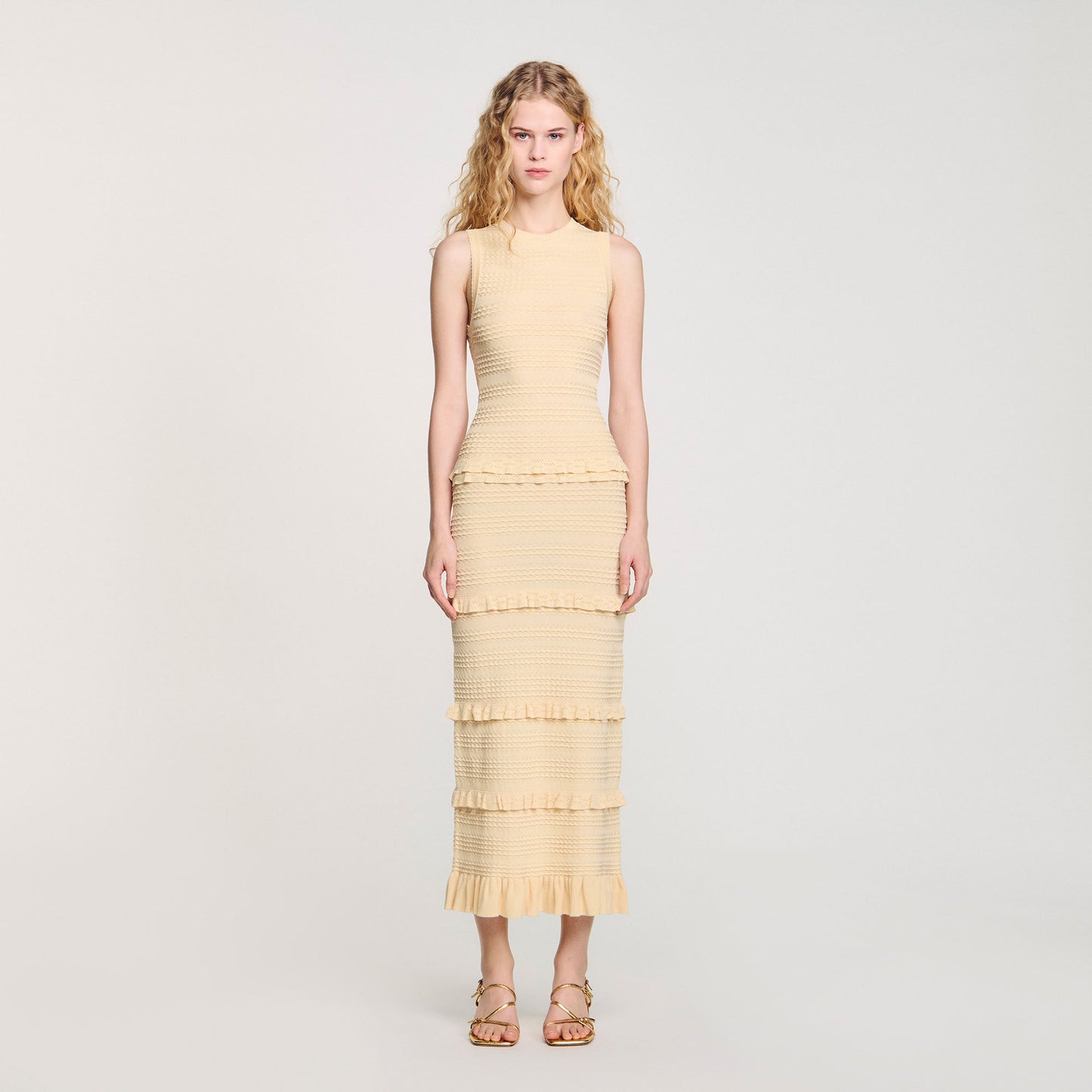 Salma Ruffled Knit Maxi Dress Ecru Ecru