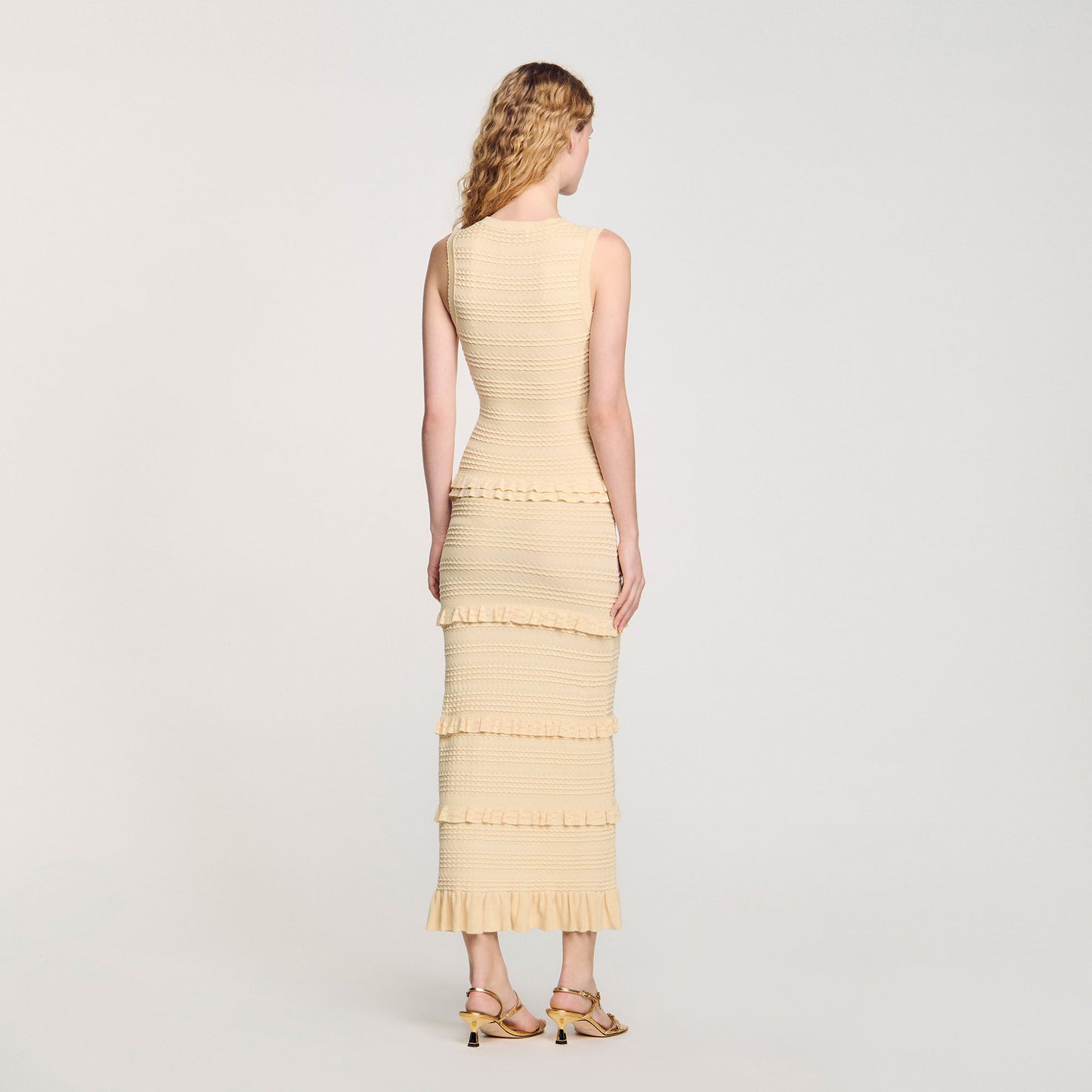 Salma Ruffled Knit Maxi Dress Ecru Ecru