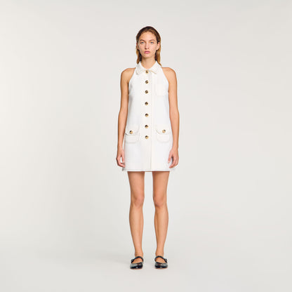 Peter Pan Collar Short Dress Ecru