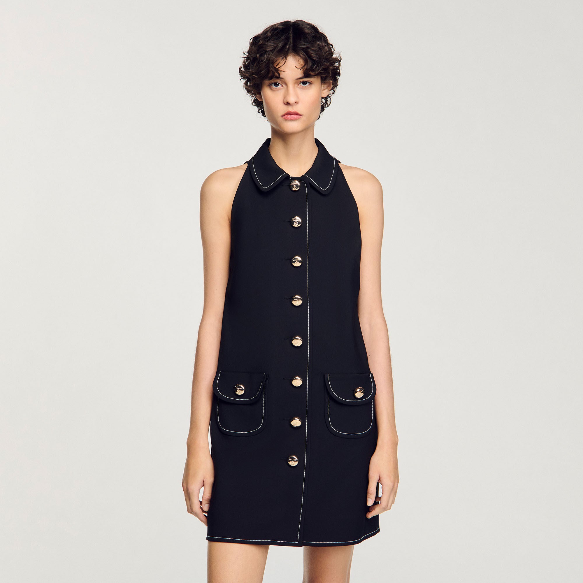Peter Pan Collar Short Dress Black