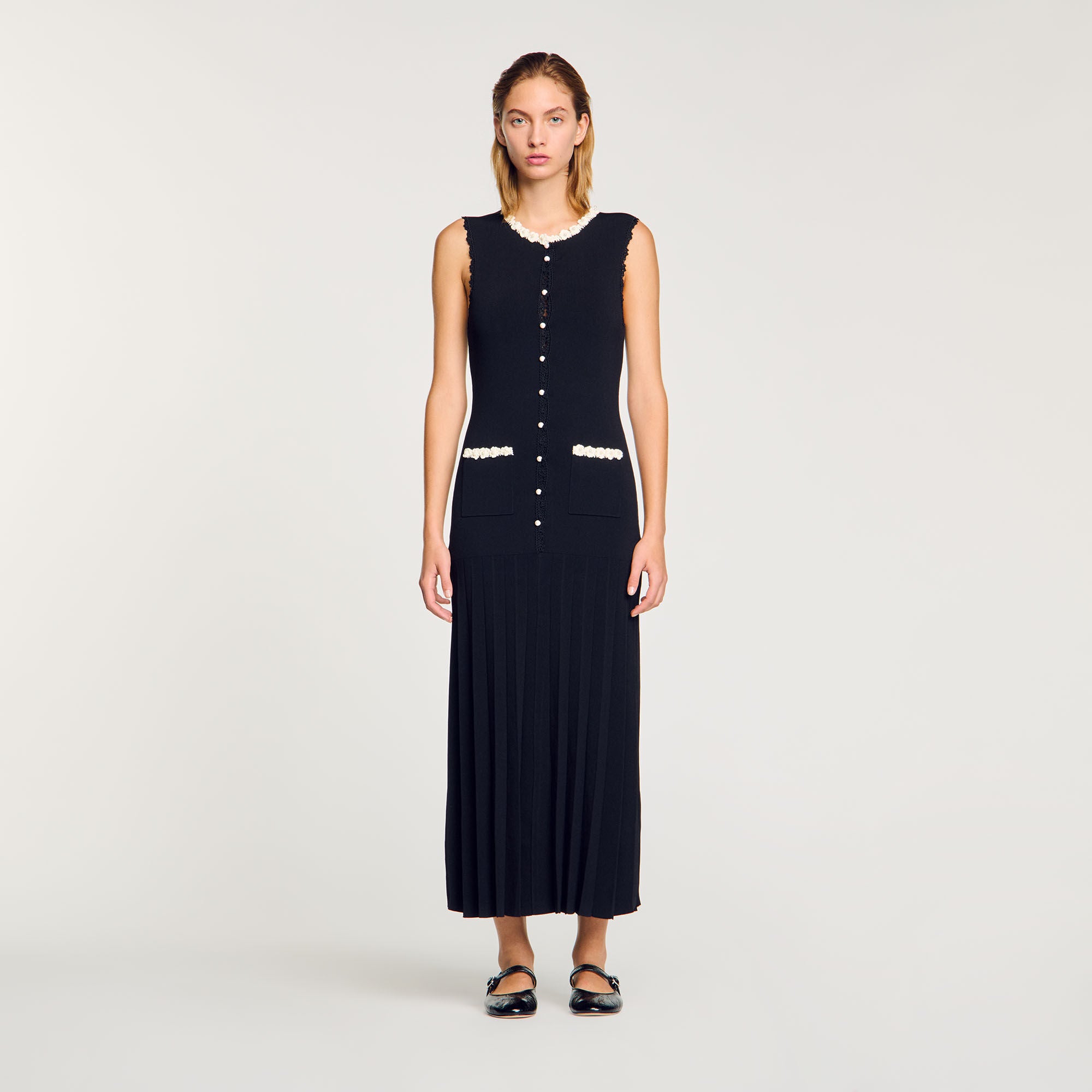 Long Dress With Crochet Detailing Black