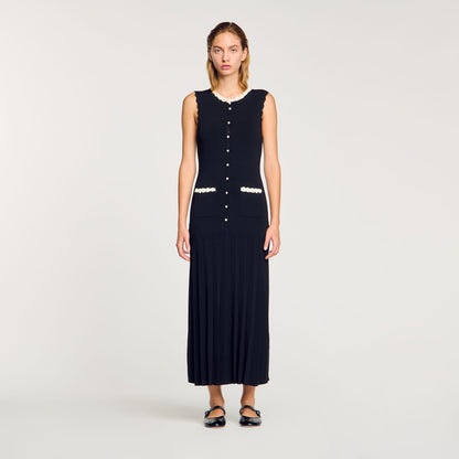 Long Dress With Crochet Detailing Black