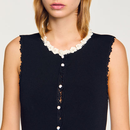 Long Dress With Crochet Detailing Black