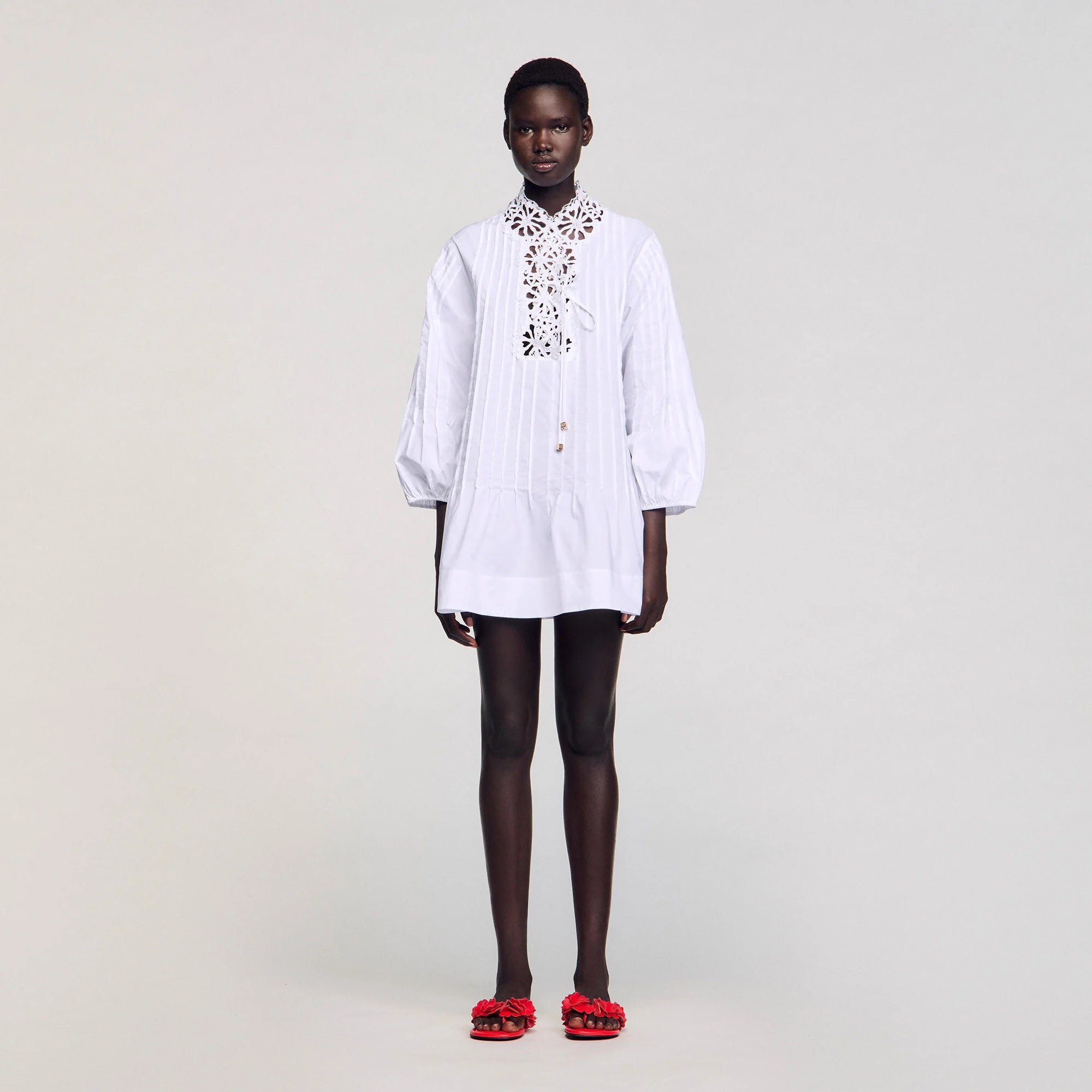 Shop Moana Short Dress With Lace Detail White for Woman Online | Sandro UAE Shop Moana Short Dress With Lace Detail White for Woman Online | Sandro UAE