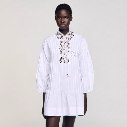 Moana Short Dress With Lace Detail White