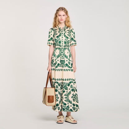 Floral Print Maxi Dress Ecru / Green