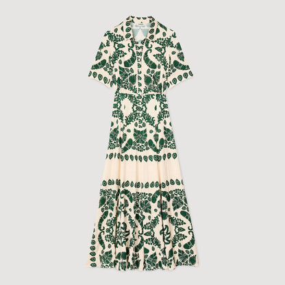 Floral Print Maxi Dress Ecru / Green