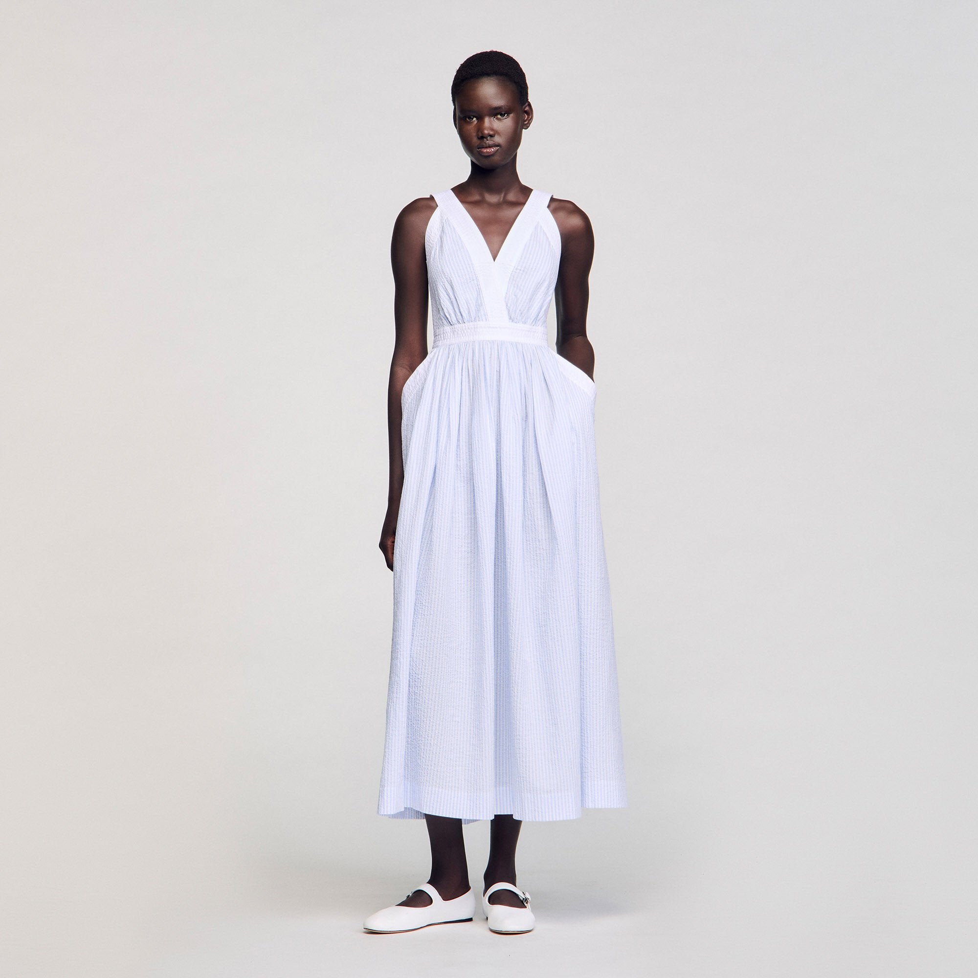 Sidonie Long Striped Dress Ciel / Blanc