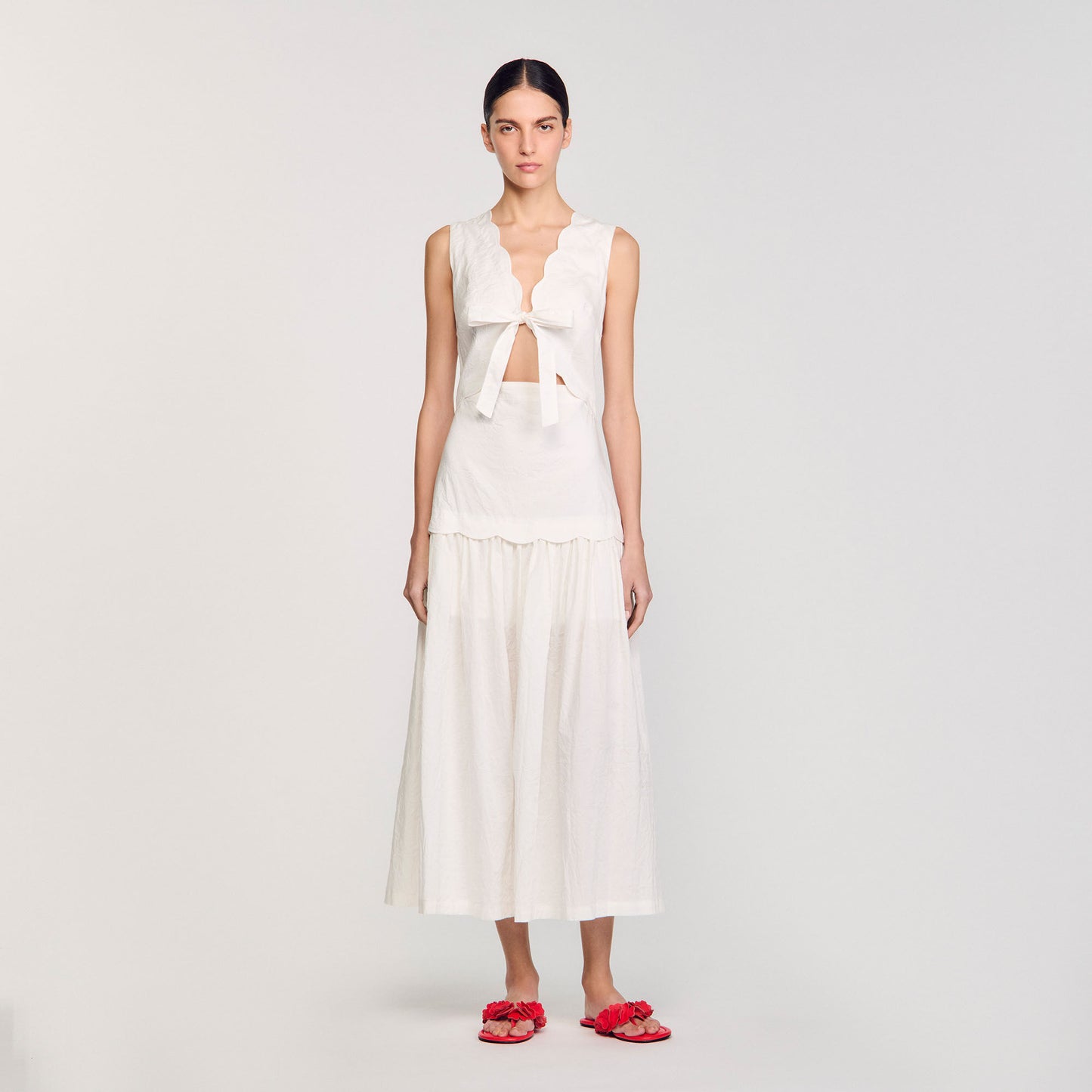 Tourterelle Crinkled Maxi Dress With Bow Ecru Ecru