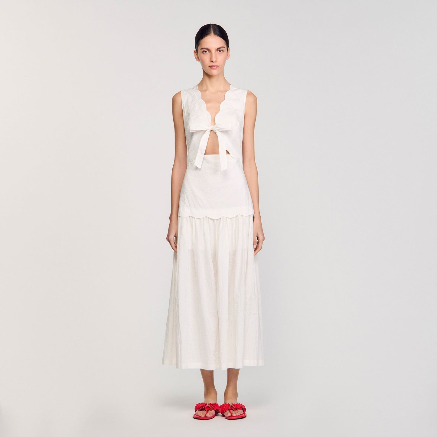 Tourterelle Crinkled Maxi Dress With Bow Ecru Ecru