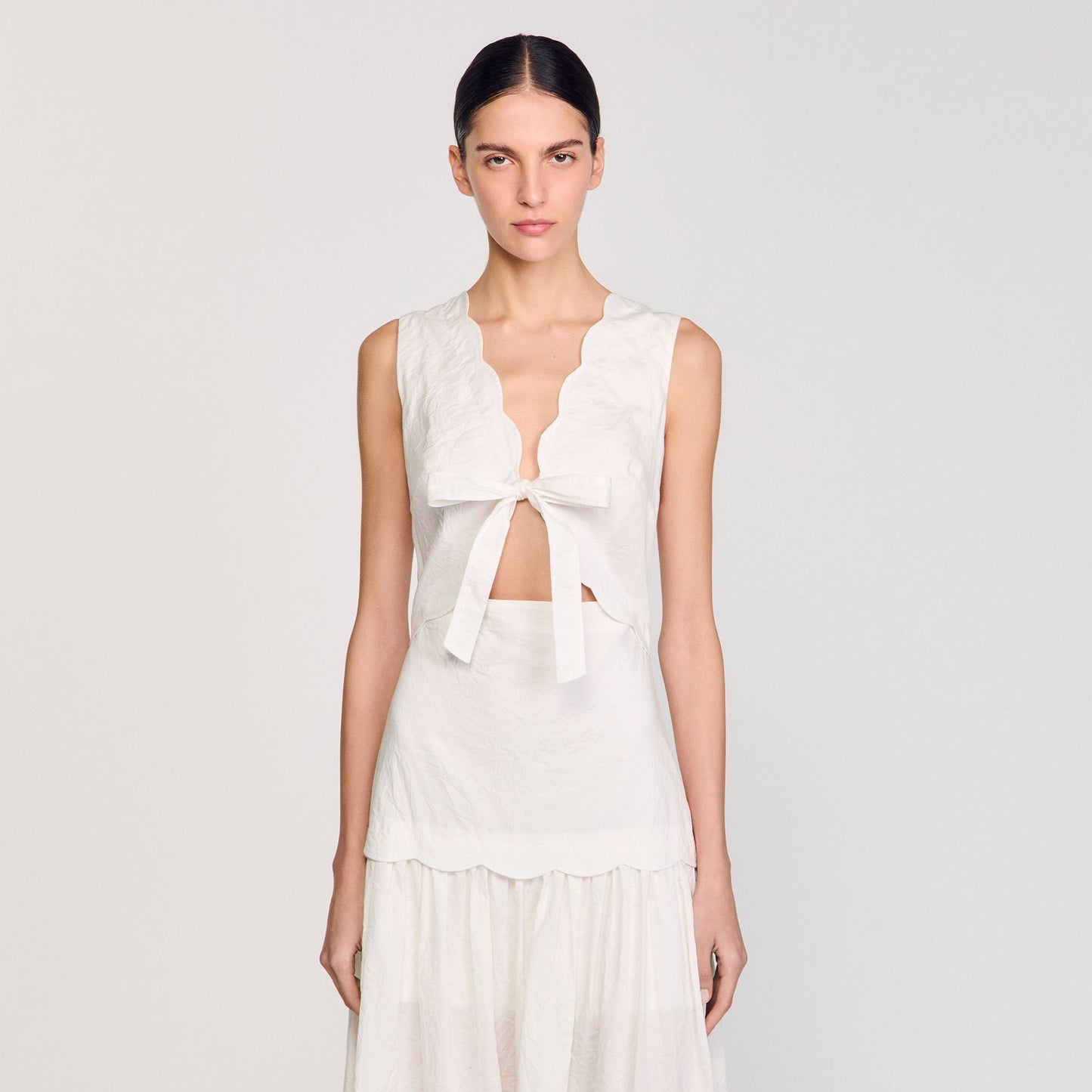 Tourterelle Crinkled Maxi Dress With Bow Ecru Ecru