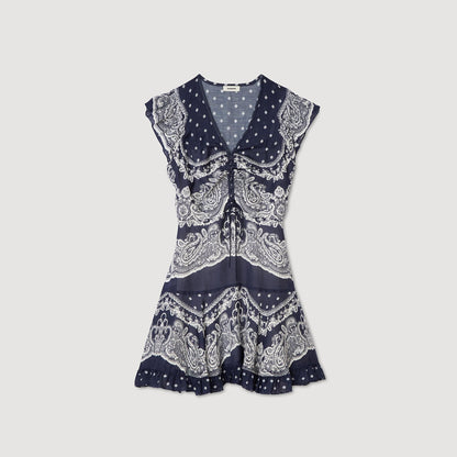 Orinna Short Bandana-Motif Dress Blu / White
