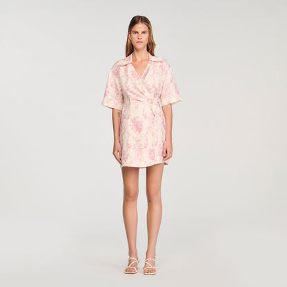 Melbourne Floral Print Short Dress Pink / Ecru