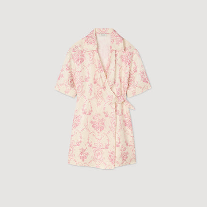 Melbourne Floral Print Short Dress Pink / Ecru