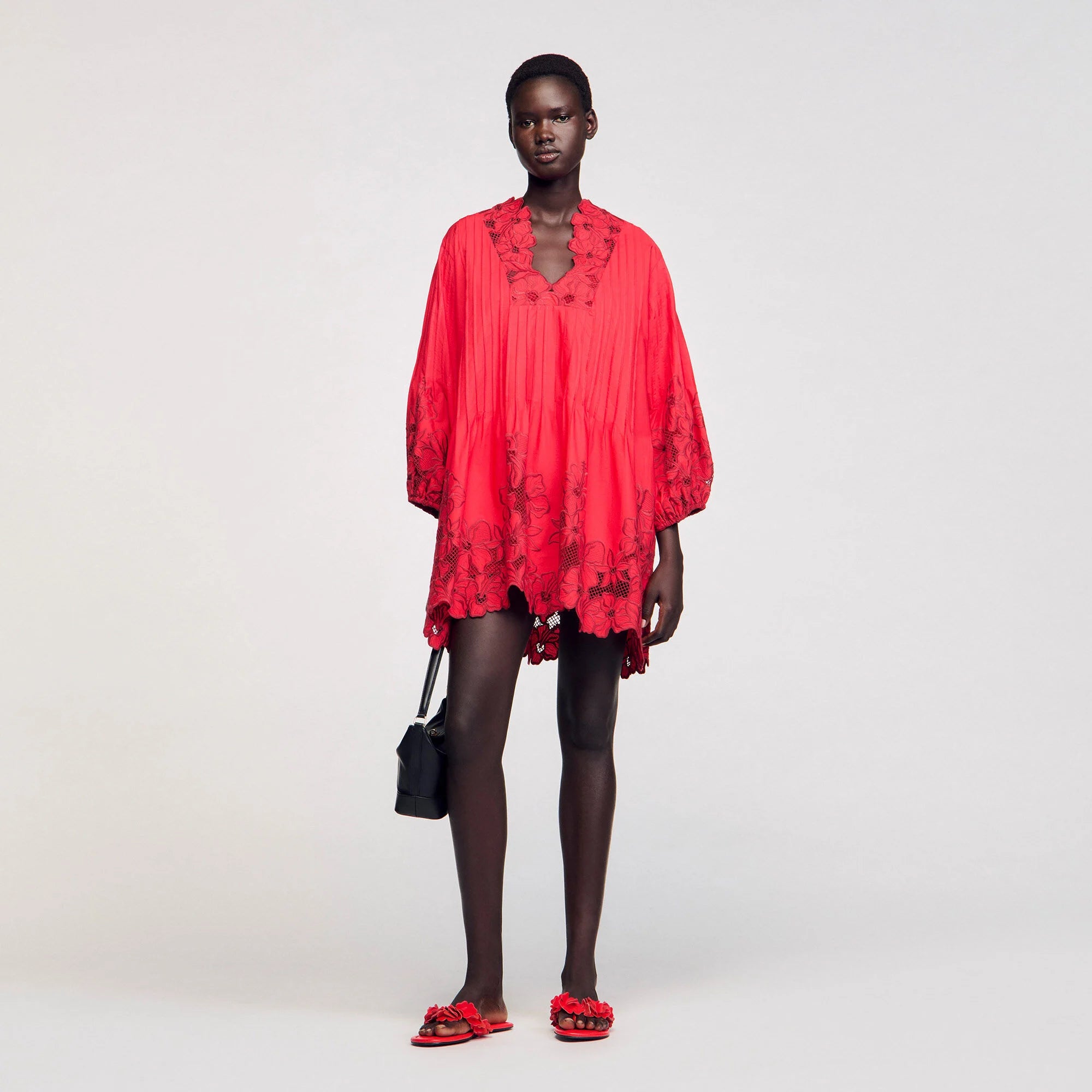 Shop Reina Short Dress With Floral Details Red for Woman Online