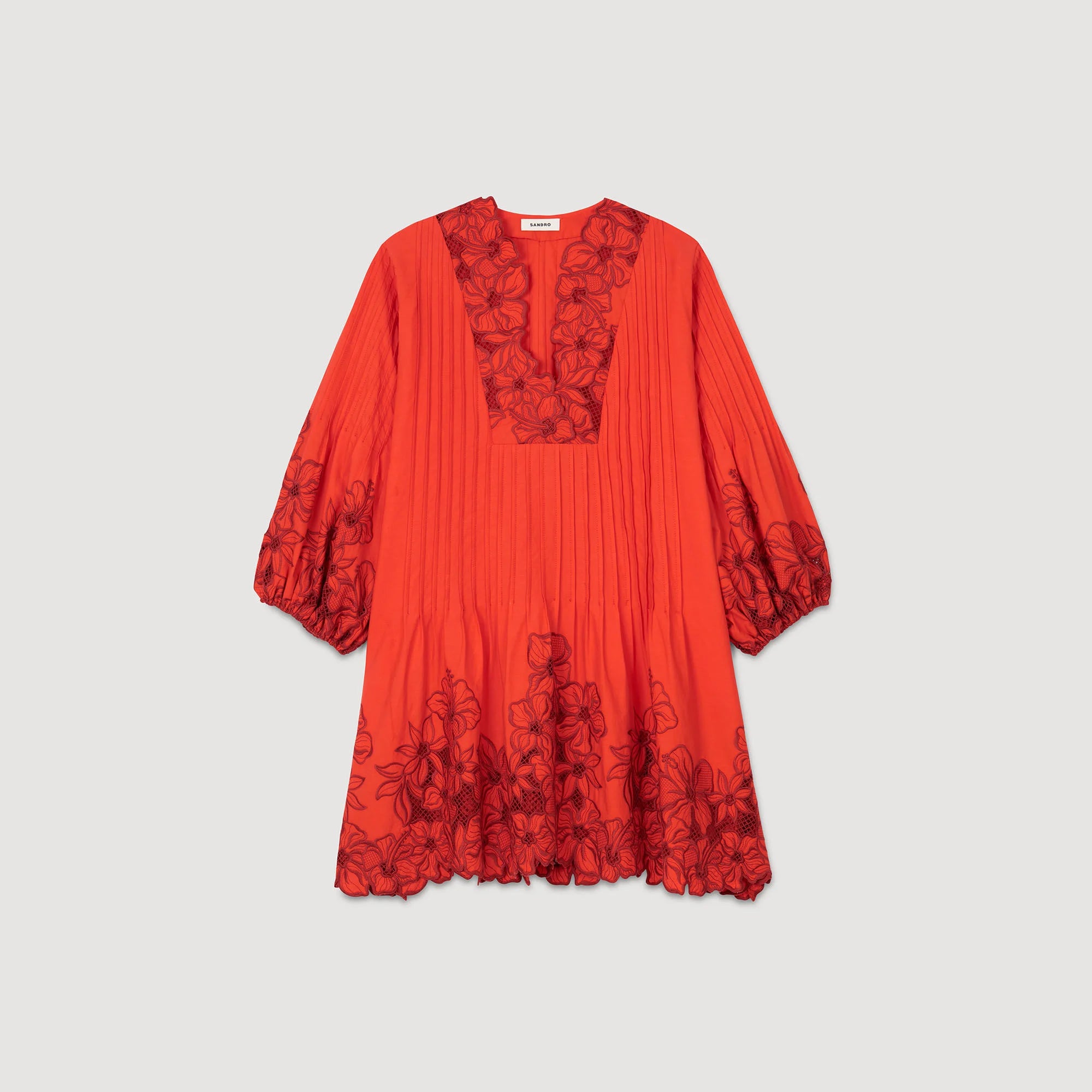 Shop Reina Short Dress With Floral Details Red for Woman Online | Sandro UAE Shop Reina Short Dress With Floral Details Red for Woman Online | Sandro UAE