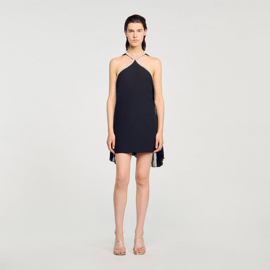 Adelaide Short Cape Dress With Rhinestones Black