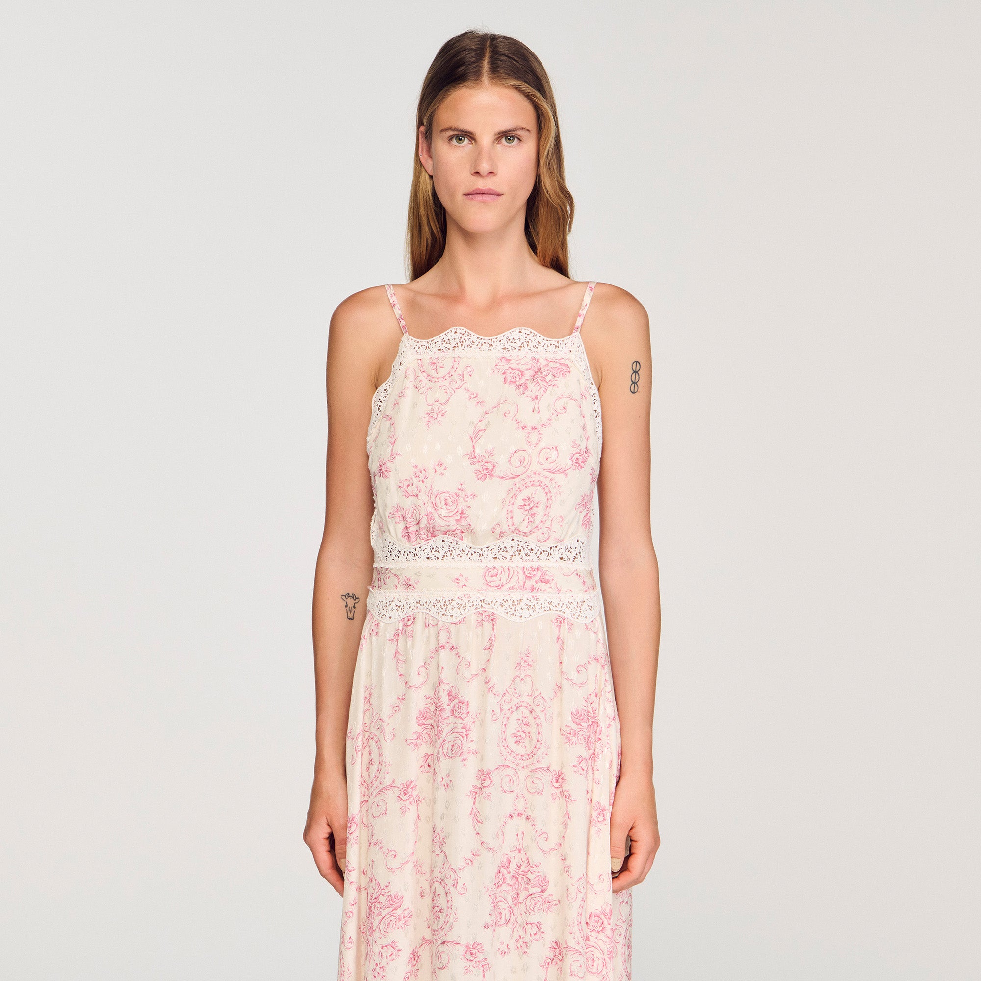 sandro pink lace dress Sandro pink lace slip pleated dress size 34