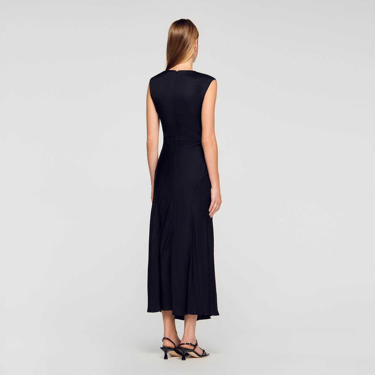 Croisette Satin Maxi Dress With Rhinestones Black