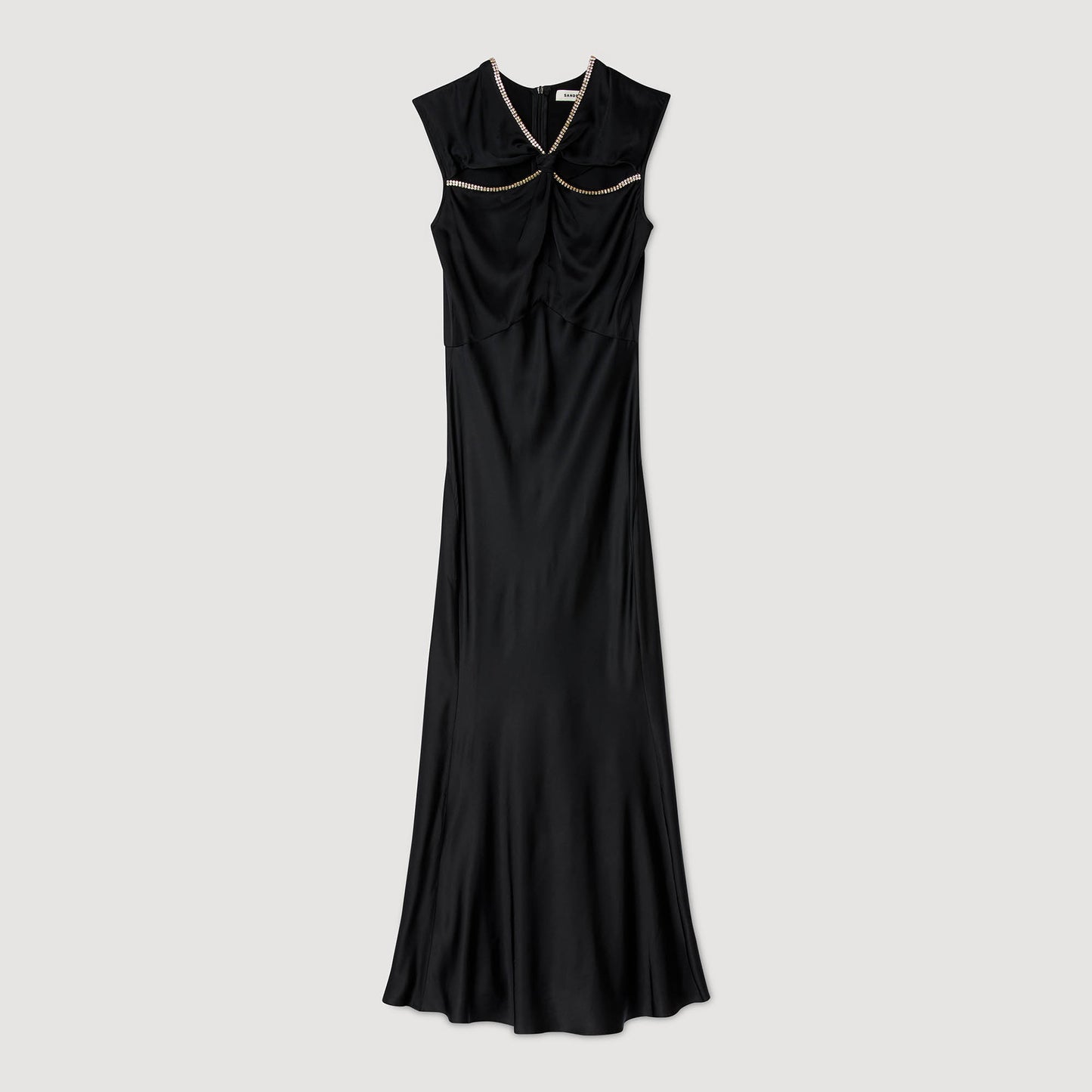 Croisette Satin Maxi Dress With Rhinestones Black