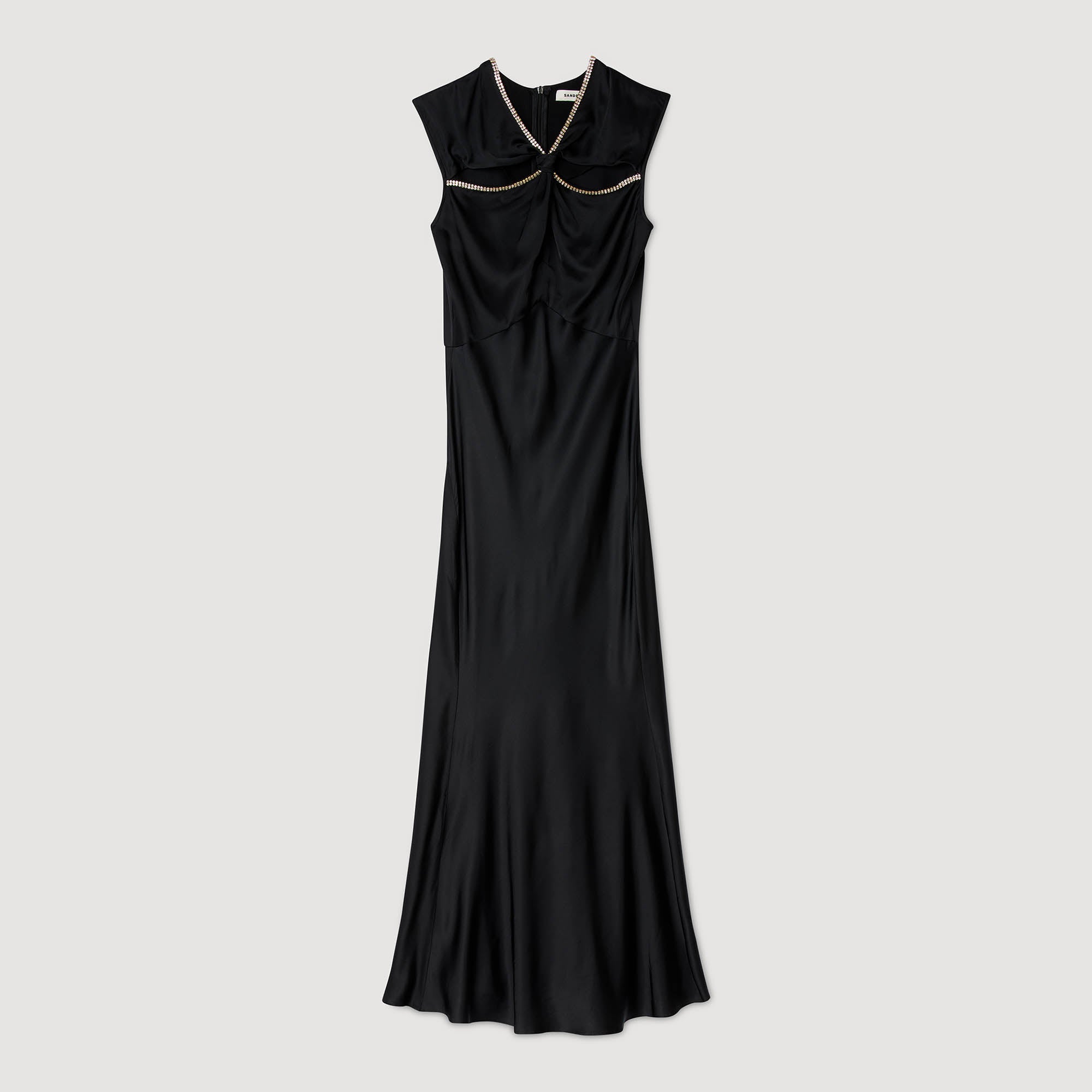 Croisette Satin Maxi Dress With Rhinestones Black