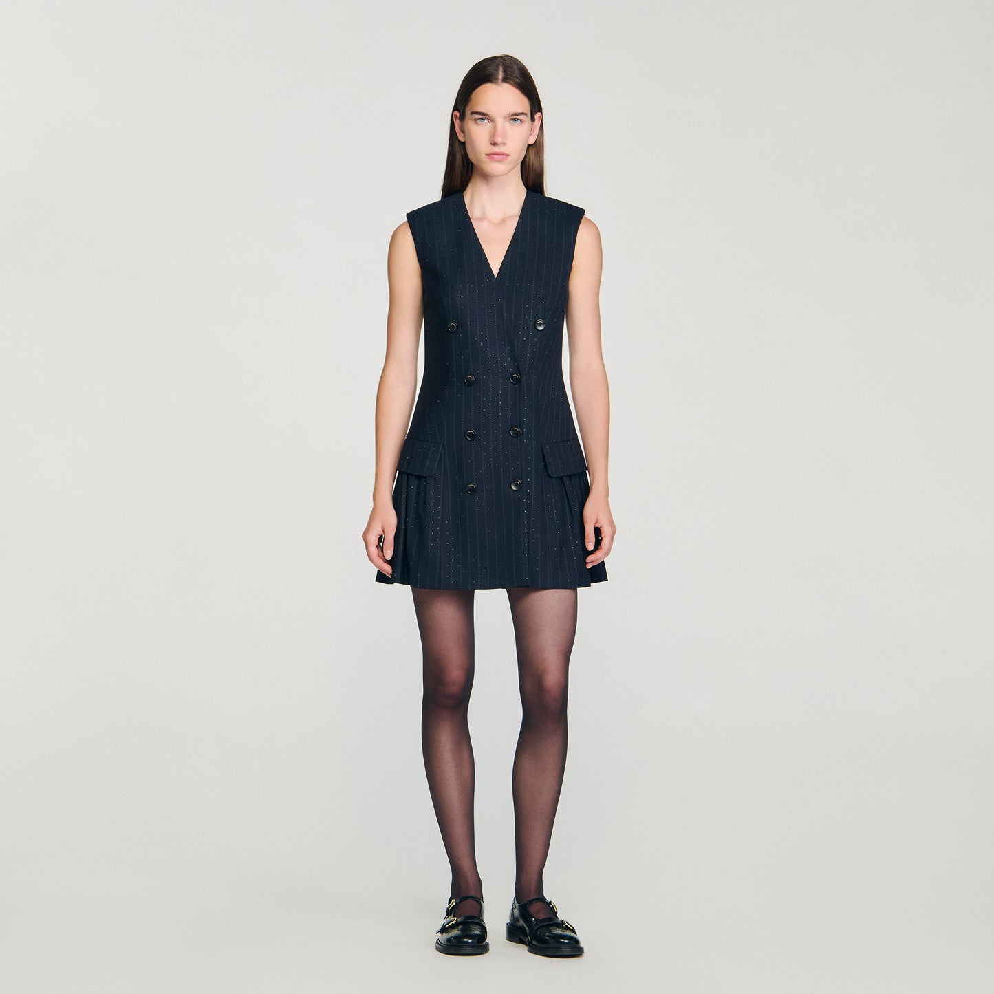 Ezianne Short Rhinestone Suit Dress Navy Blue
