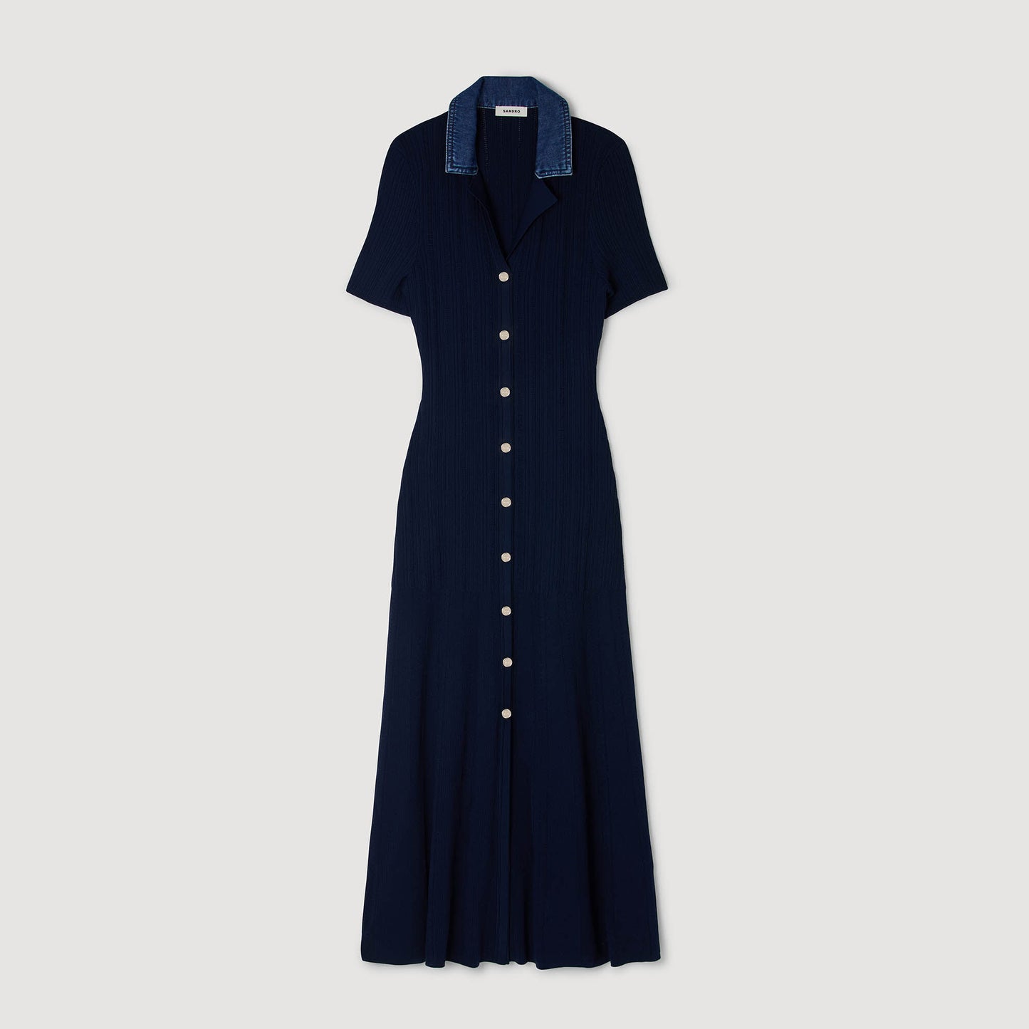 Julietta Denim Collar Knit Maxi Dress Navy Blue