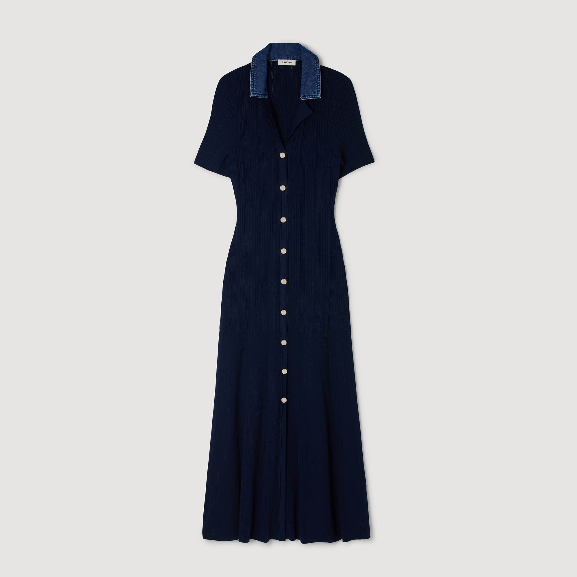 Julietta Denim Collar Knit Maxi Dress Navy Blue