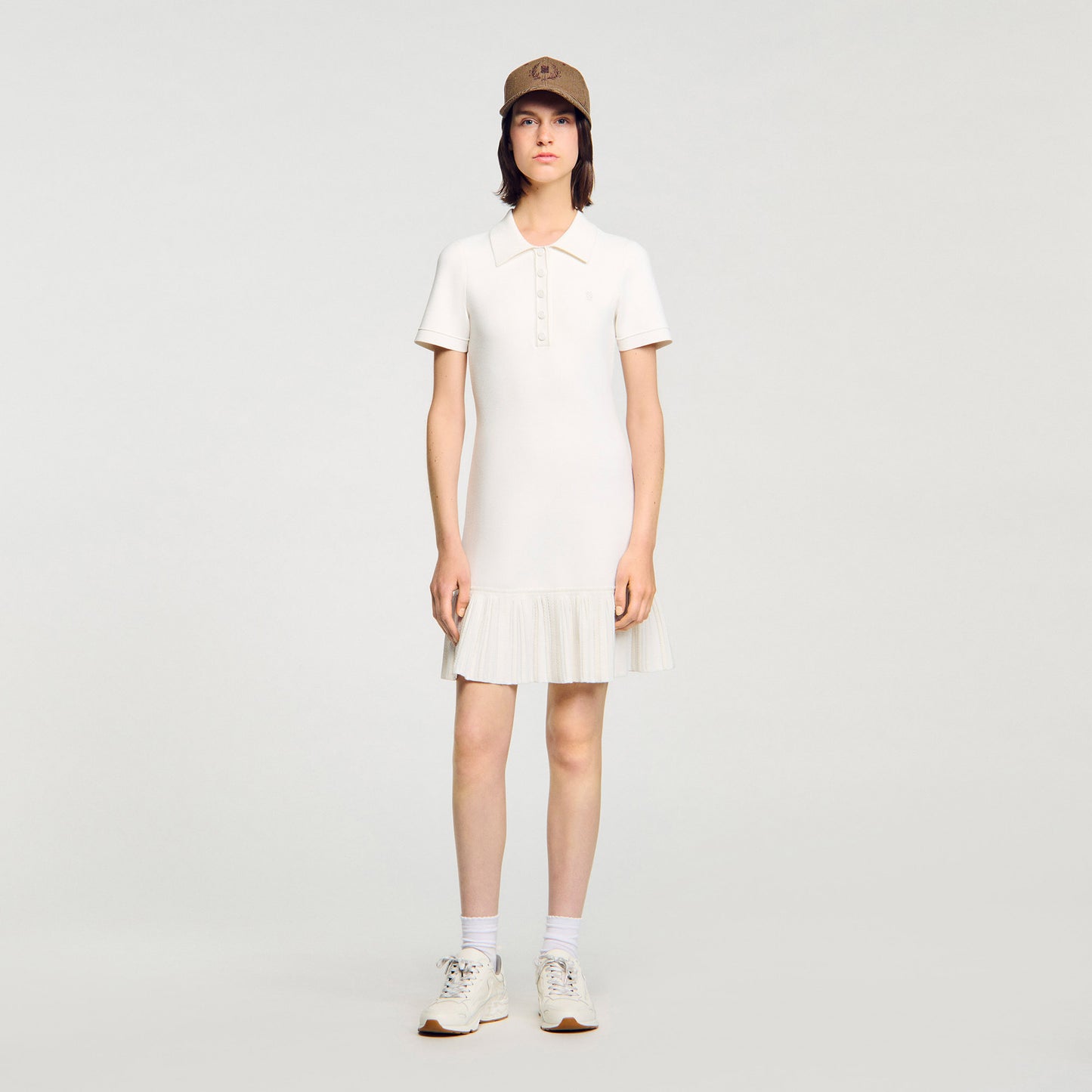 Maryll Short Knit Dress With Polo Neck Ecru