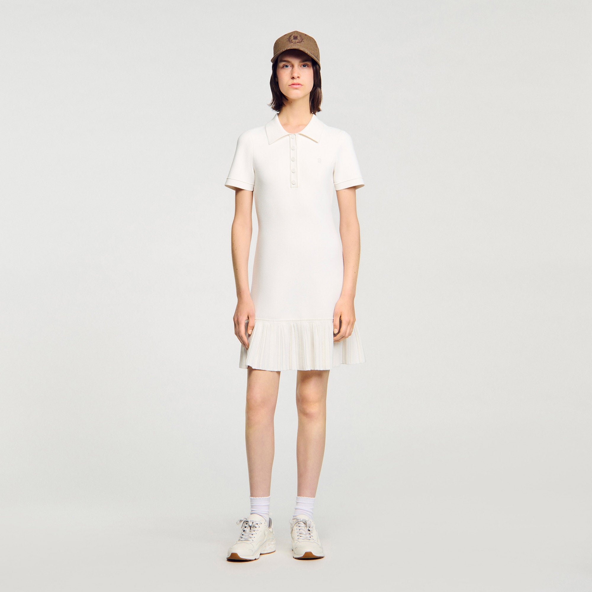 Maryll Short Knit Dress With Polo Neck Ecru