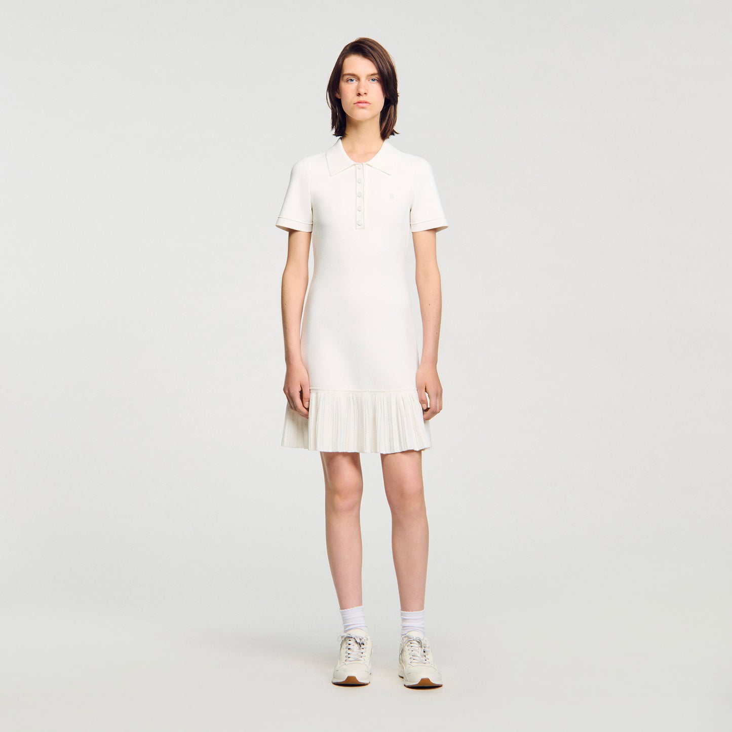 Maryll Short Knit Dress With Polo Neck Ecru