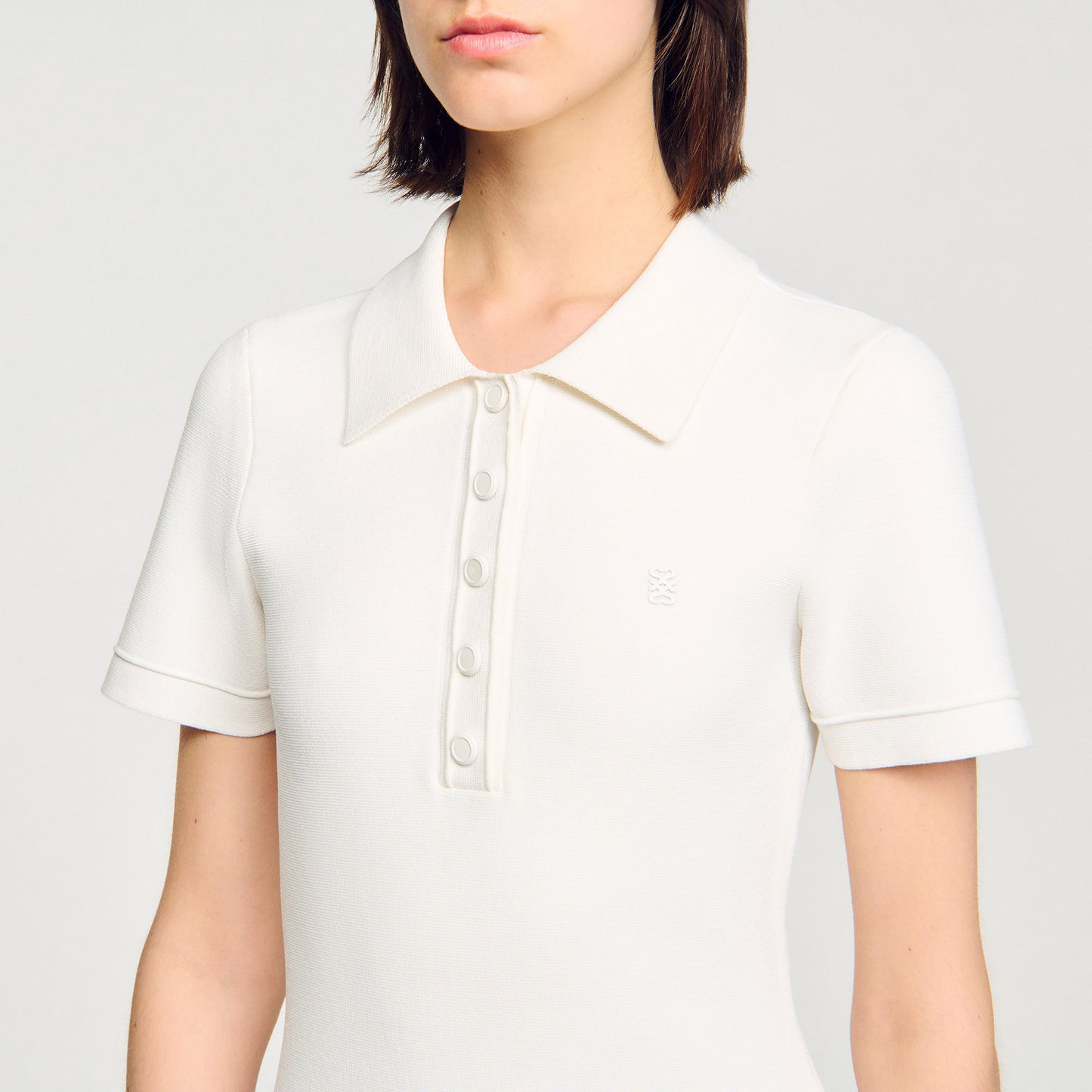 Maryll Short Knit Dress With Polo Neck Ecru