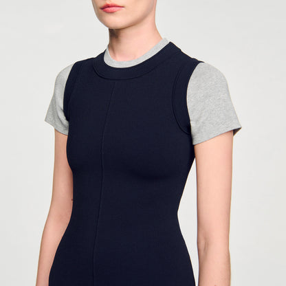Martha 2-In-1 Short Knit Dress Navy Blue