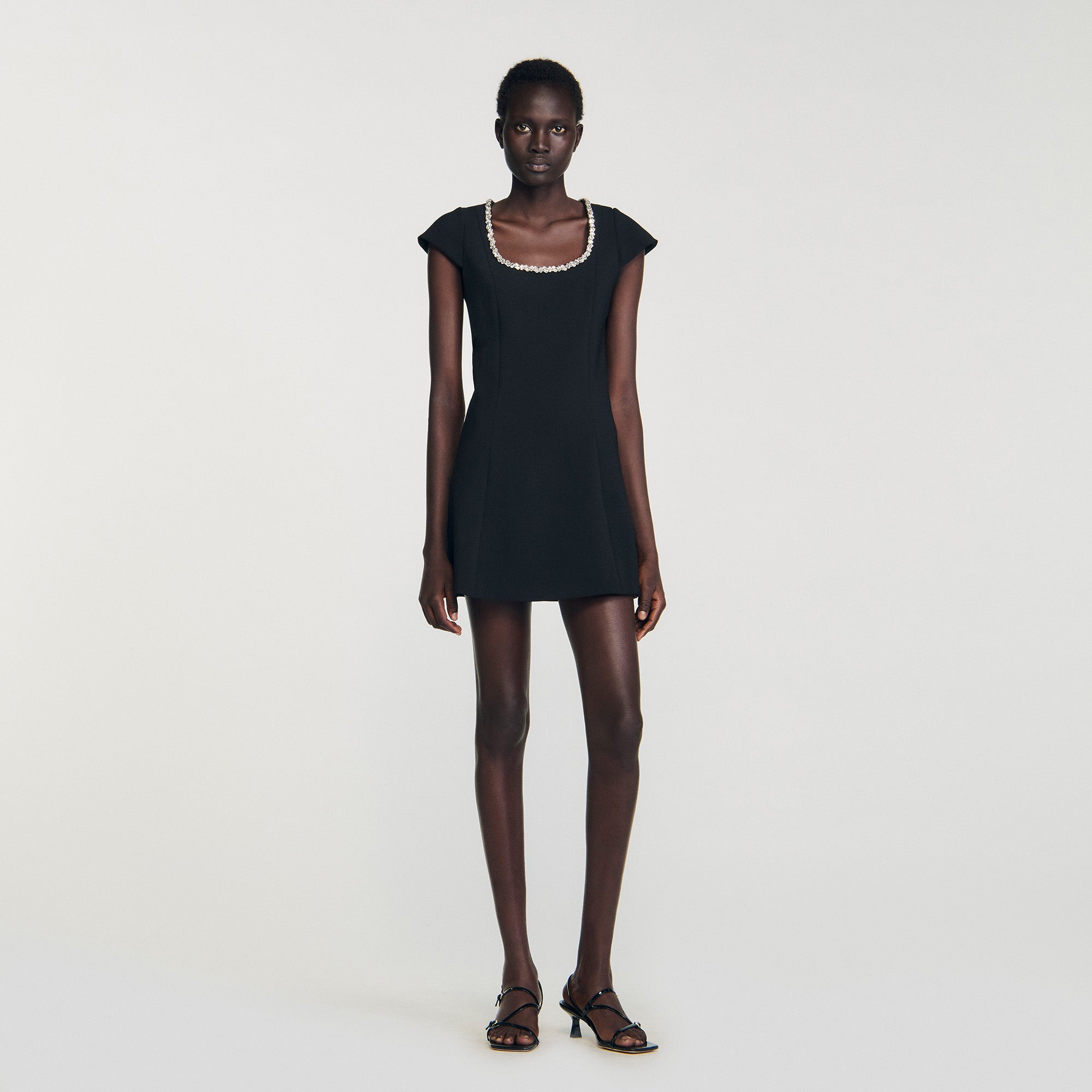 Astra Short Dress With Rhinestone Collar Black