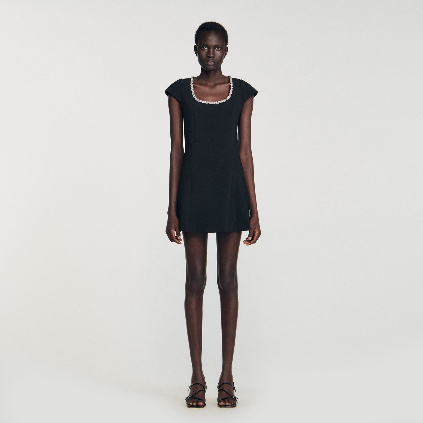 Astra Short Dress With Rhinestone Collar Black