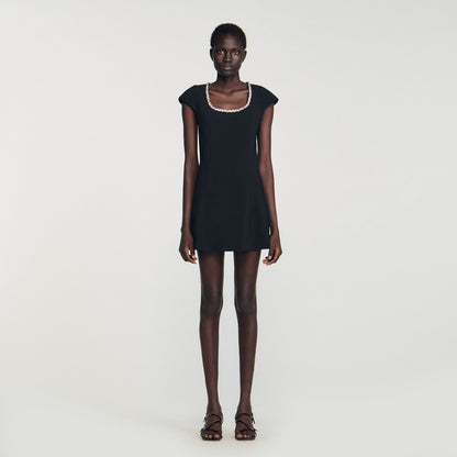 Astra Short Dress With Rhinestone Collar Black