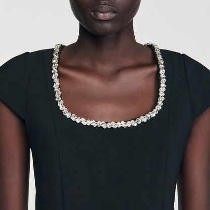 Astra Short Dress With Rhinestone Collar Black