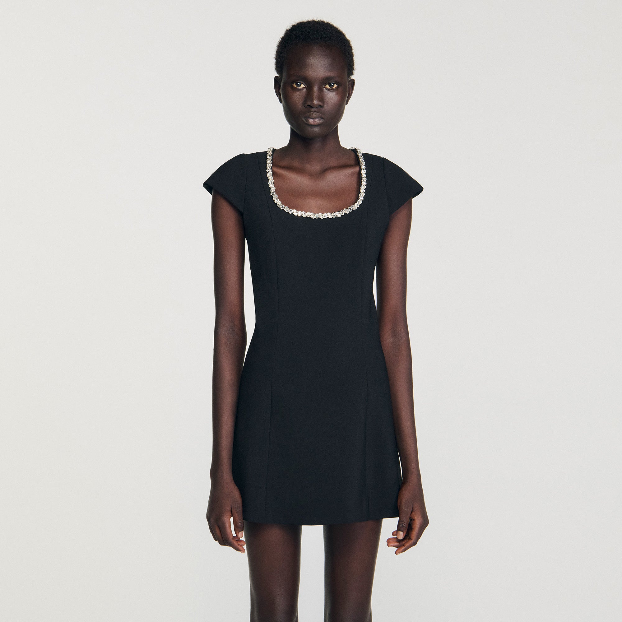 Astra Short Dress With Rhinestone Collar Black