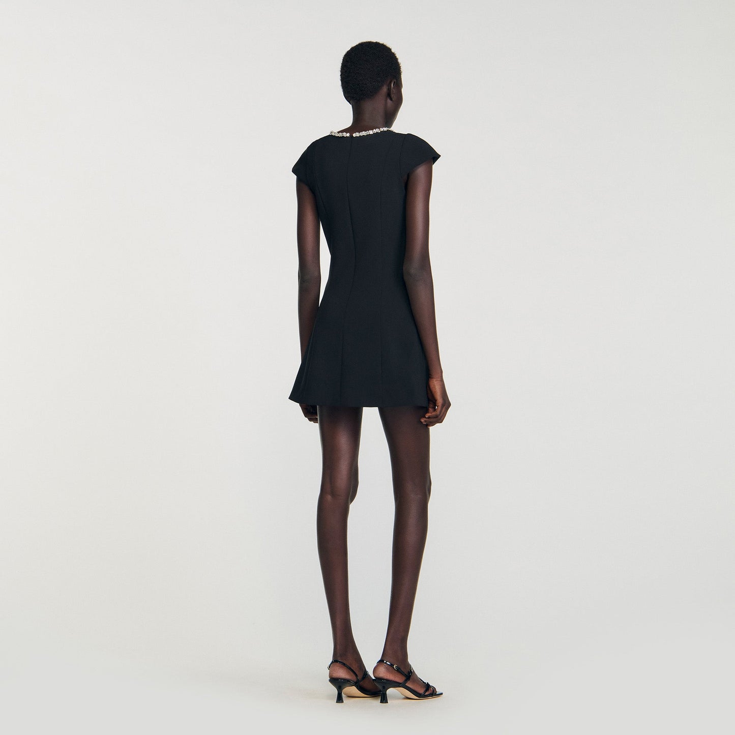 Astra Short Dress With Rhinestone Collar Black