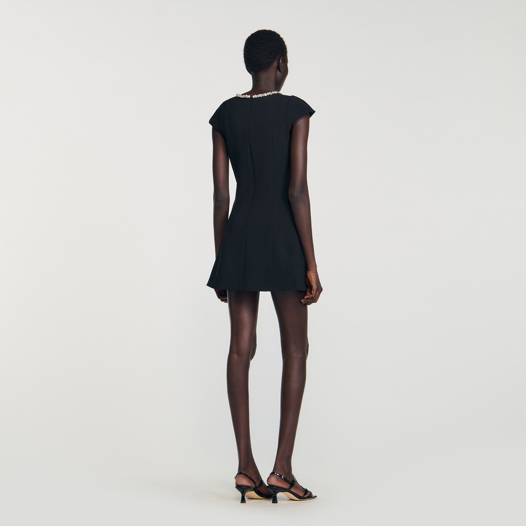 Astra Short Dress With Rhinestone Collar Black