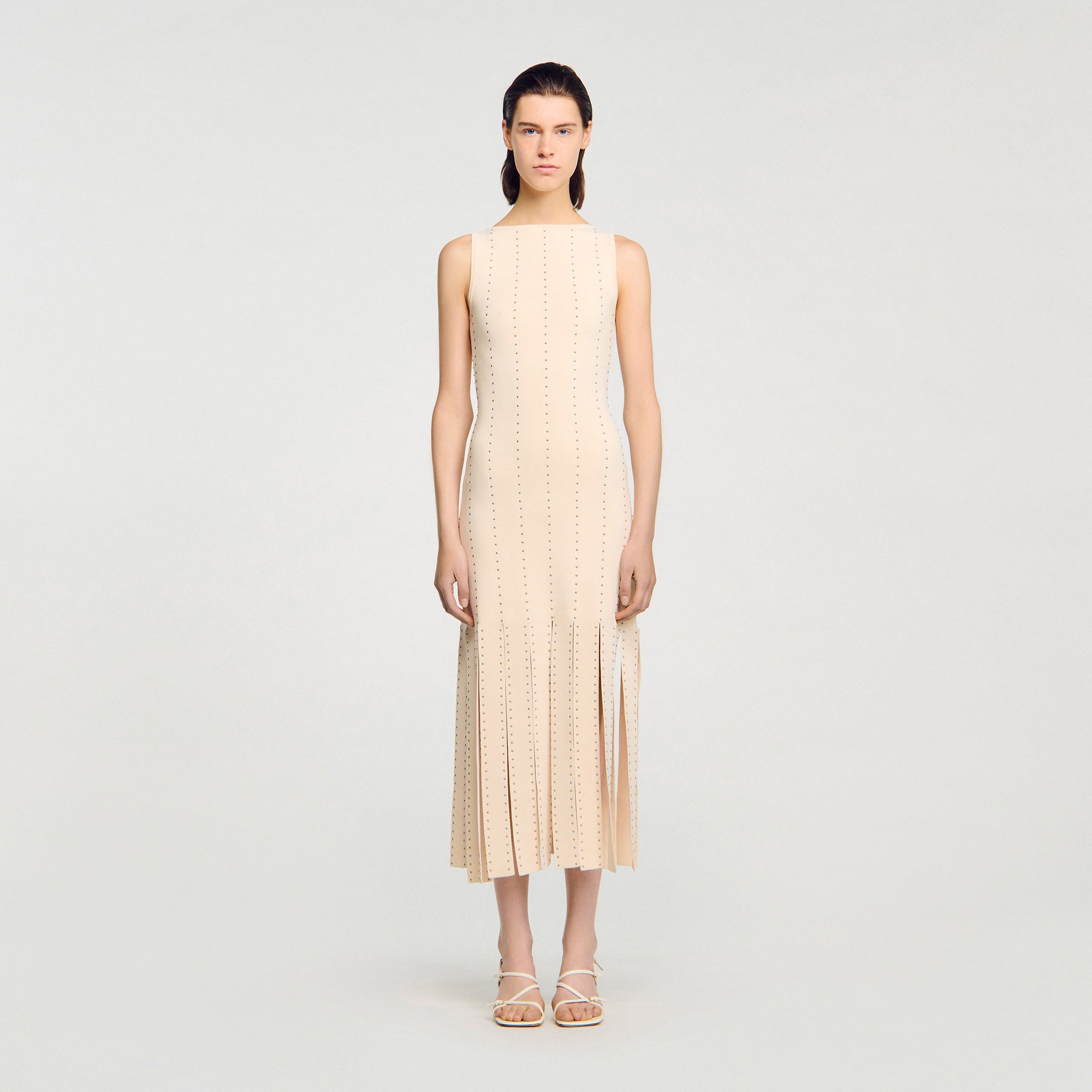 Shop Aphrodite Fringed Knit Maxi Dress Ecru for Woman Online