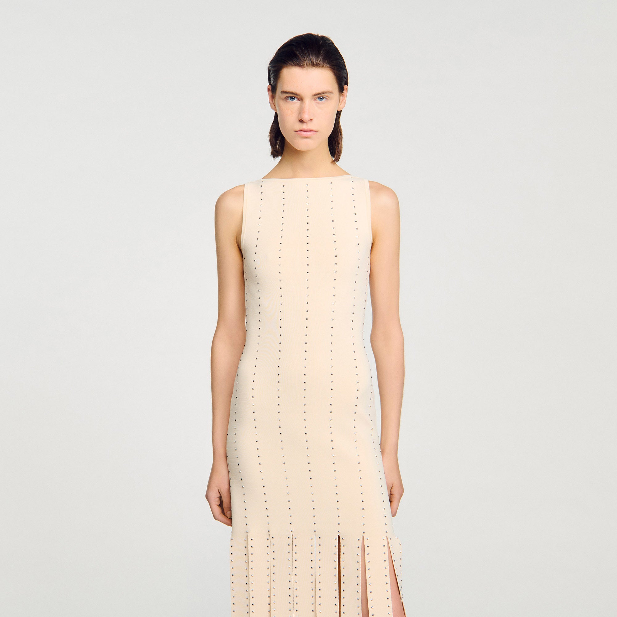 open tie-back pointelle knit dress Open Back Black Ribbed Knit Midi Dress main image 0