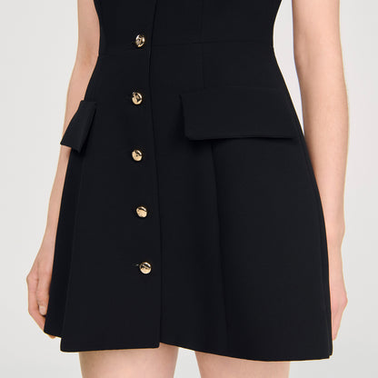 sandro black dress gold buttons Sandro Sis Button Up knit mini dress