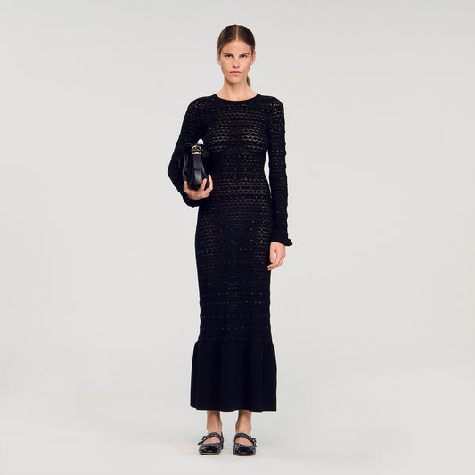 Clemence Rhinestone Knit Maxi Dress Black