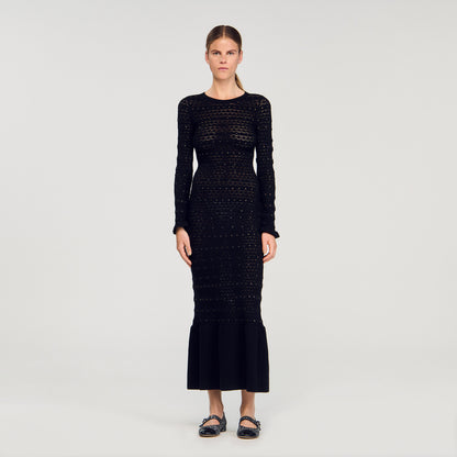 Clemence Rhinestone Knit Maxi Dress Black