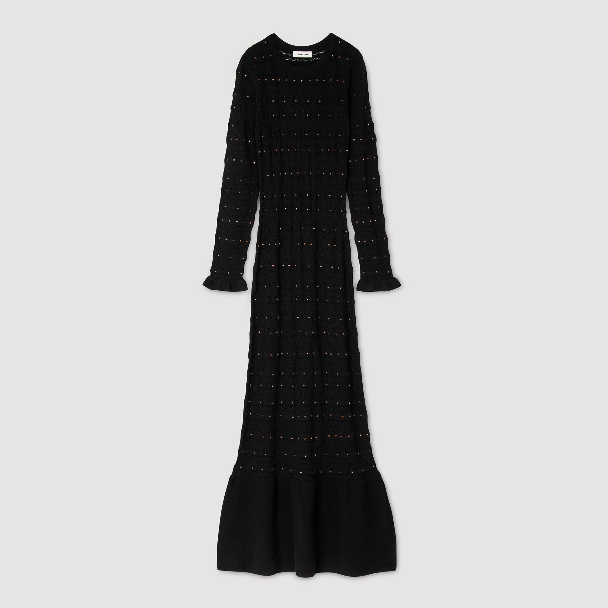 Clemence Rhinestone Knit Maxi Dress Black